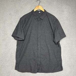 LULULEMON Gamer Hidden Button Heather Gray Short Sleeve Shirt Men 2XL XXL